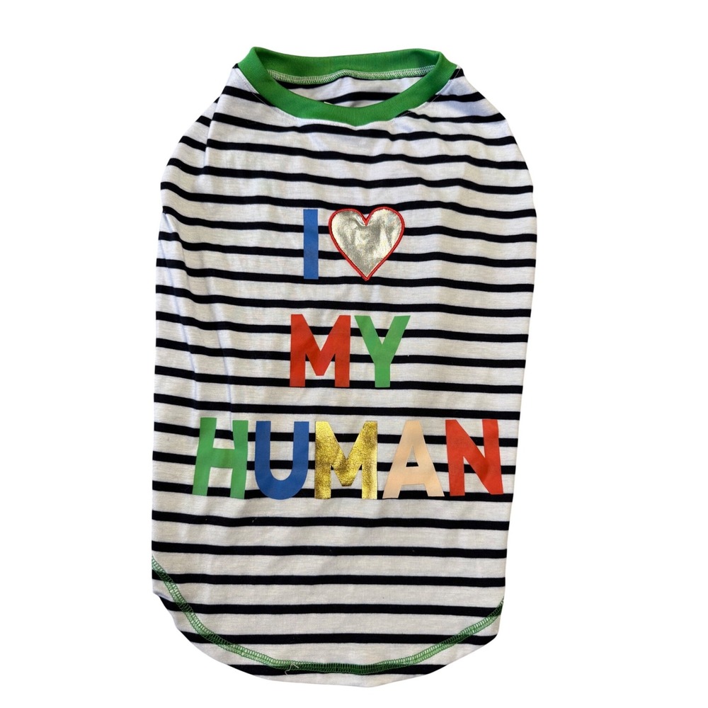 Top Paw XL I Heart My Human Dog Tee Navy White Striped Green Trim SP20 FEF1